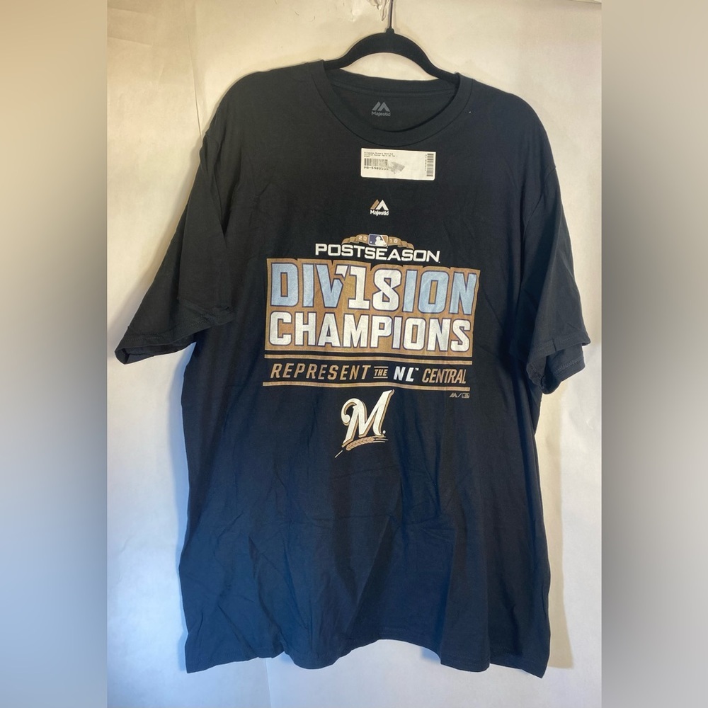 NWT Majestic 2018 Milwaukee Brewers MLB Division‎ Champions T-shirt Size XXL